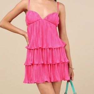 Lulu's Hot Pink Tiered Mini Dress